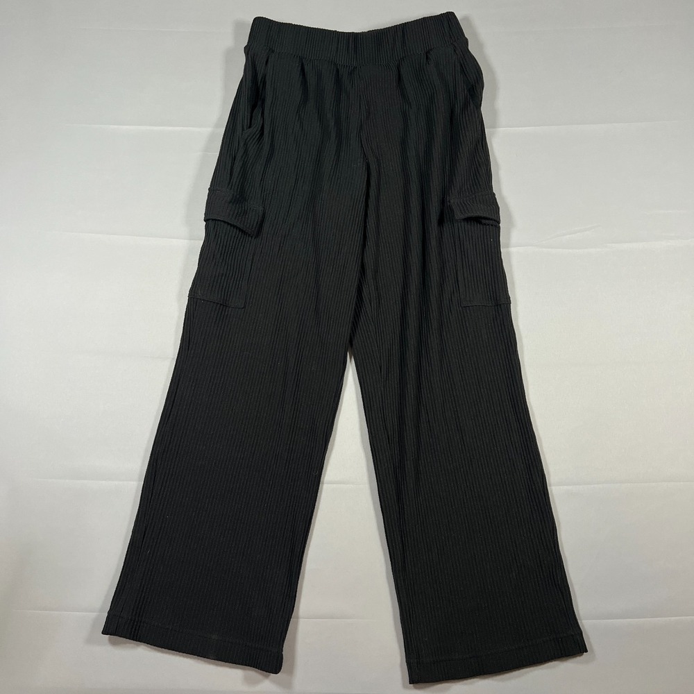 Avia Ribbed Cargo Pants Womens Medium Black Stretch Utility Pocket Elastic Waist